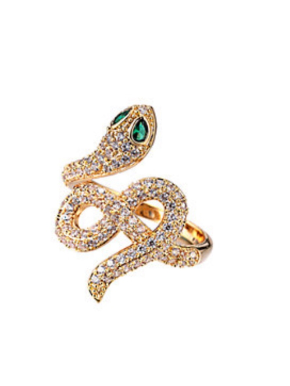 eye candy Gold Snake Ring with Green Eyes and Crystal Pavé